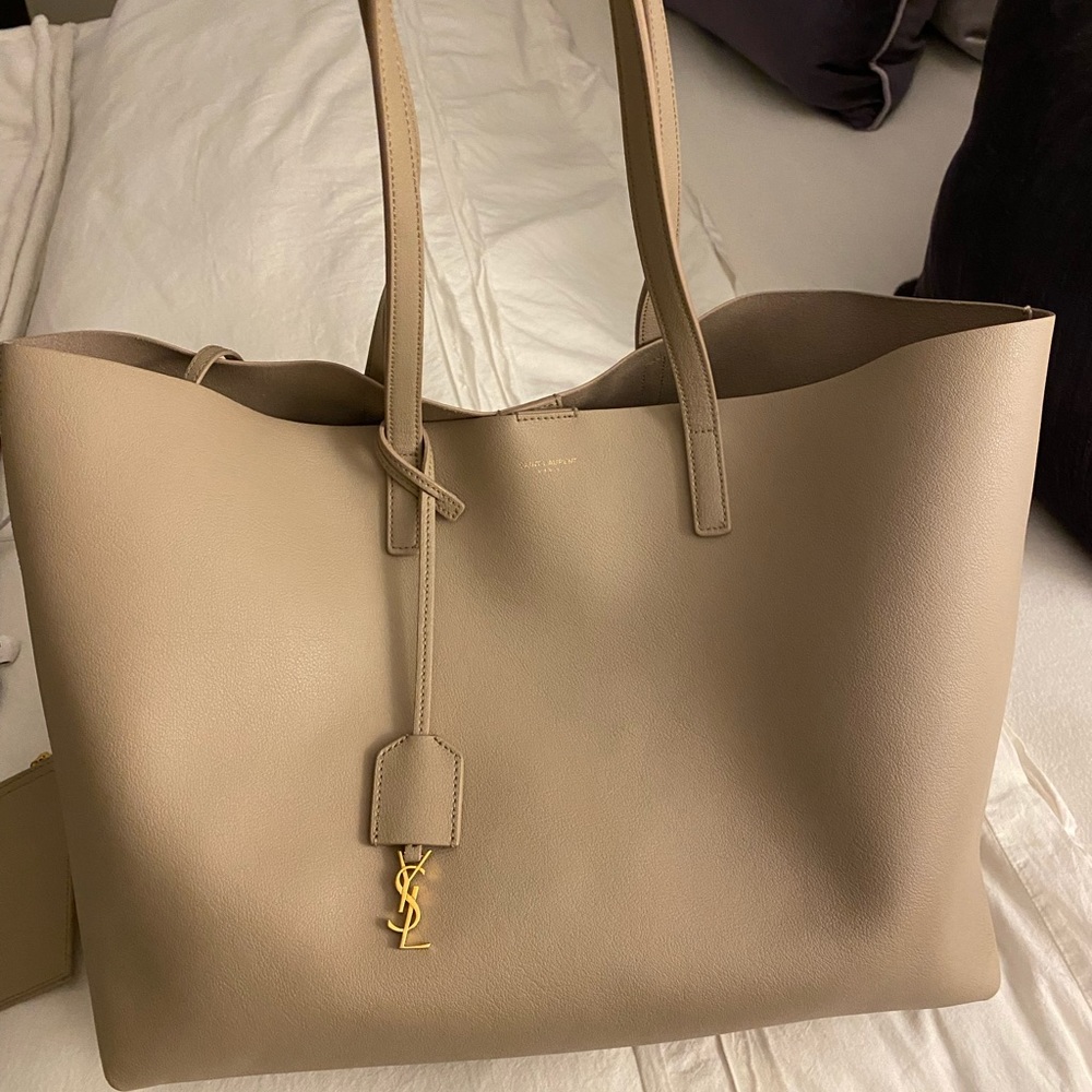 Saint Laurent Taupe Large Leather Shopper